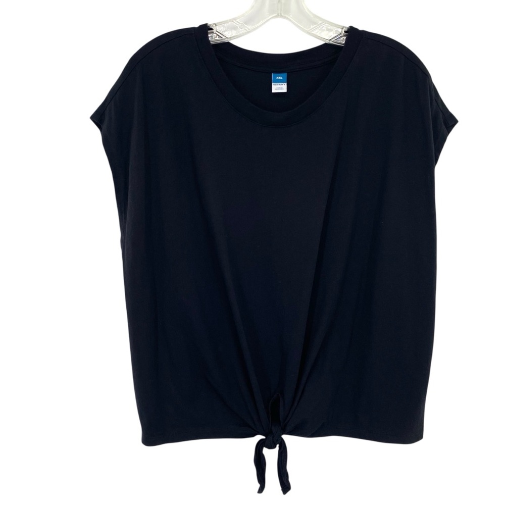 Old Navy Women’s Everywear Black Tie Front Cap Sleeve Top